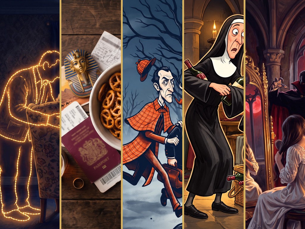 Five panels of artwork for the 2027 season: Life and Beth, Pretzels For Dinner, Baskerville, Drinking Habits and Count Dracula